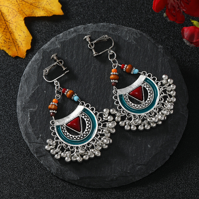 螺旋无痛耳夹女民族风复古长款流苏耳坠波西米亚耳环无耳洞耳饰品详情4