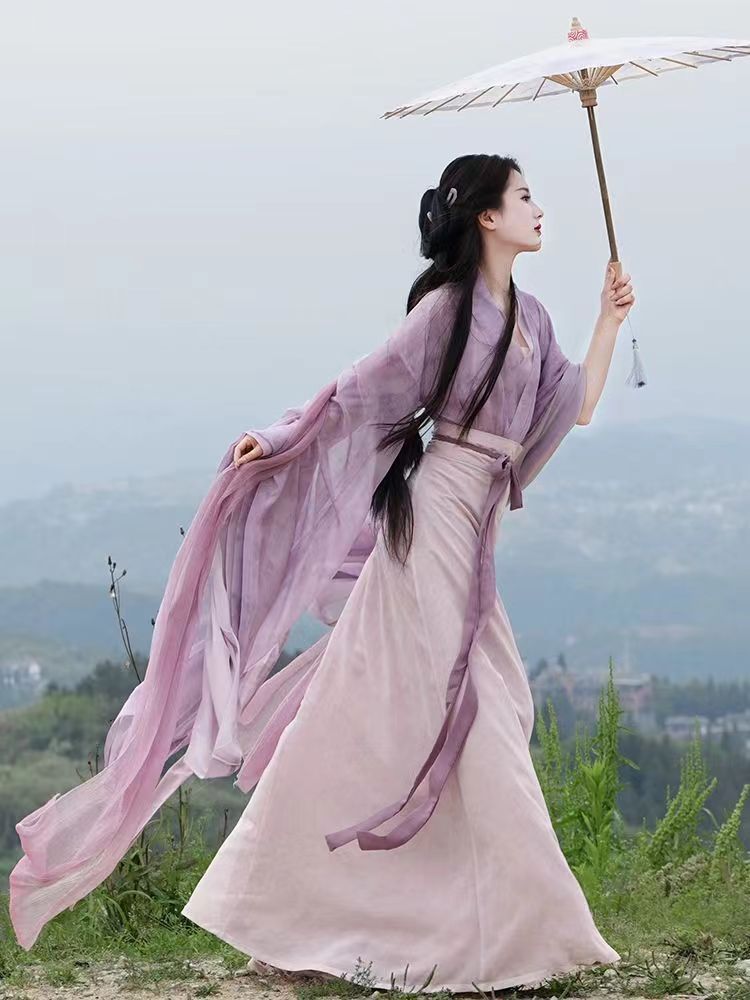 国潮半夏正品魏晋风成人汉服女学生印花交领广袖中国风八破裙古装日常详情4