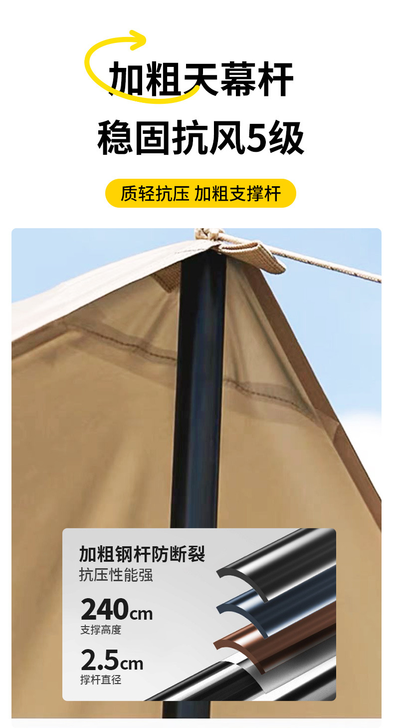 天幕户外3-4人牛津布加厚遮光黑胶遮阳棚防晒野营露营用品帐篷详情12