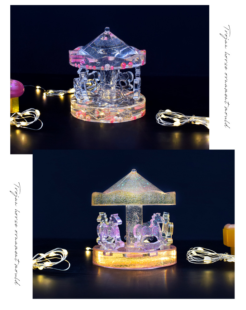 Wanfa diy Crystal Resin carousel Silicone mold, Amazon candle ornament, gypsum stand decoration mold pic 4