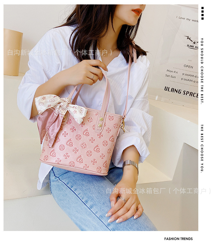 菜篮子2025春夏新款单肩手提包老花质感迷你托特包跨境热销女包详情1