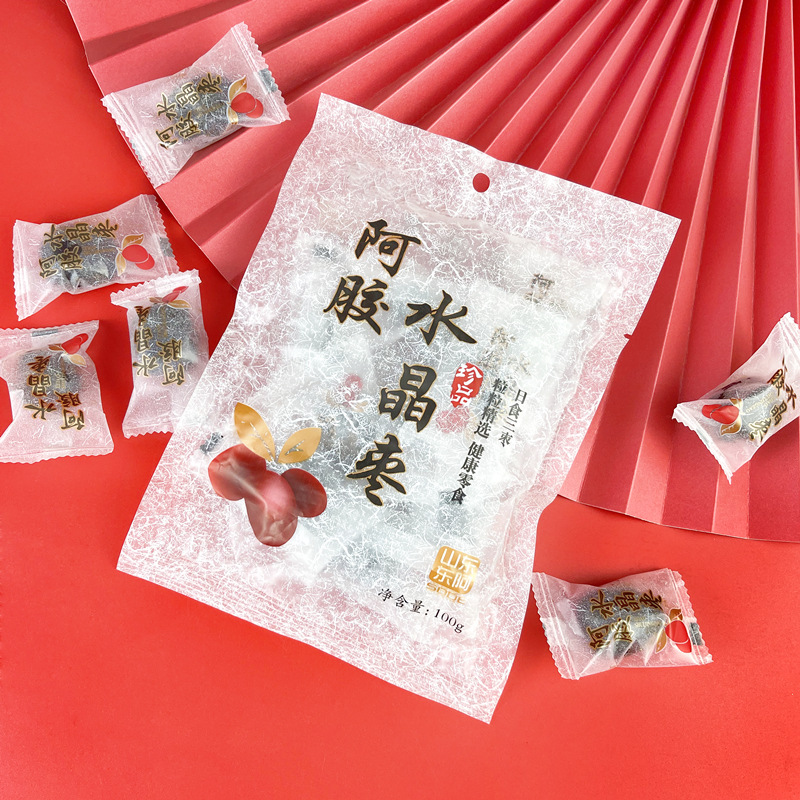 山东厂家正品阿胶水晶枣颗粒枣100g东阿无核蜜枣阿胶枣枸杞详情6