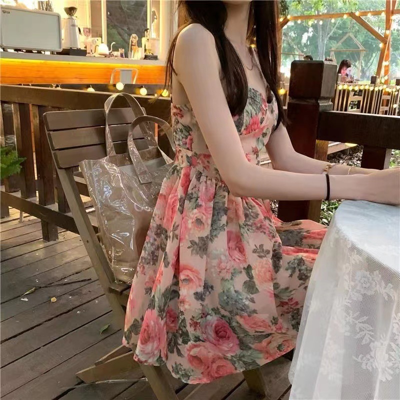 高腰气质显瘦碎花吊带连衣裙仙女春夏季法式小个子新款a字短裙子详情4