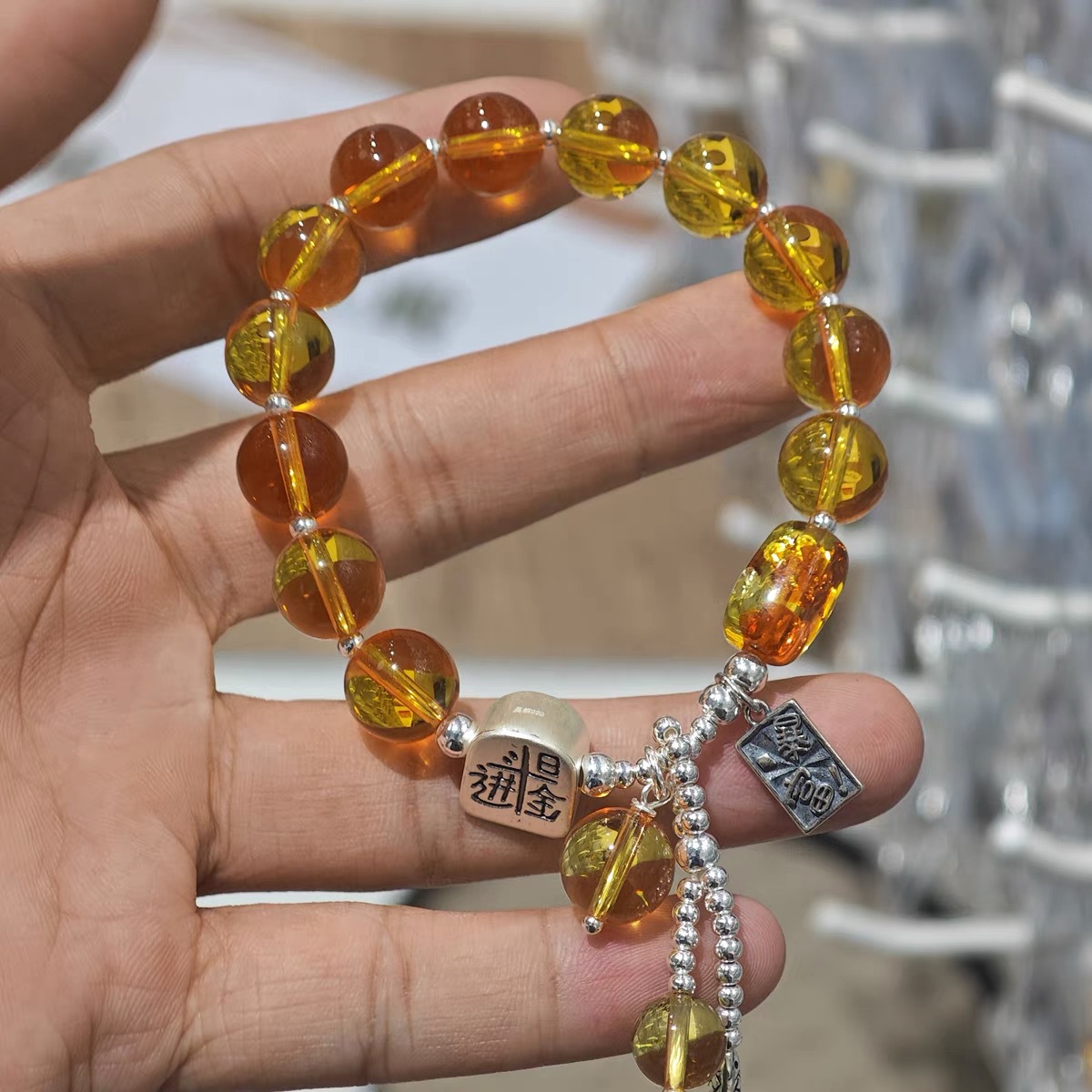 S925 Pure silver yellow crystal Daily Gold Earn bracelet, ins light luxury style bracelet, niche design sense pic 2