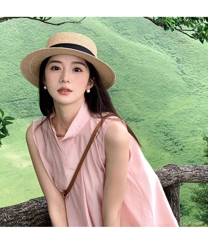 2025款法式平顶草帽女款大头围平檐海边沙滩度假礼帽大码编织礼帽详情19