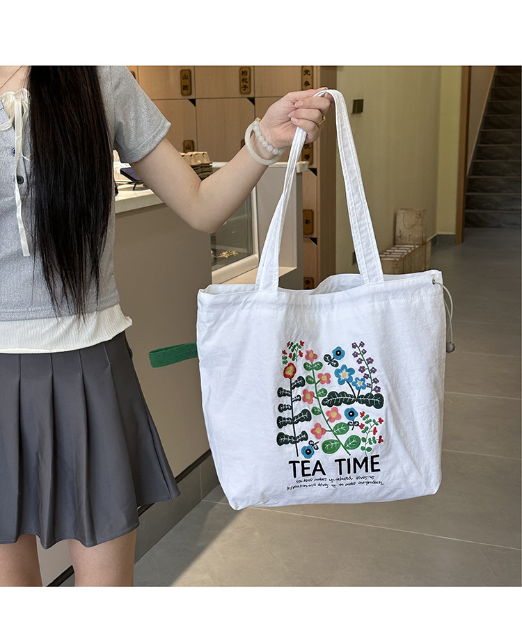 跨境外贸鲜花植物气质印花帆布包原宿单肩包学生时尚手提袋现货详情11