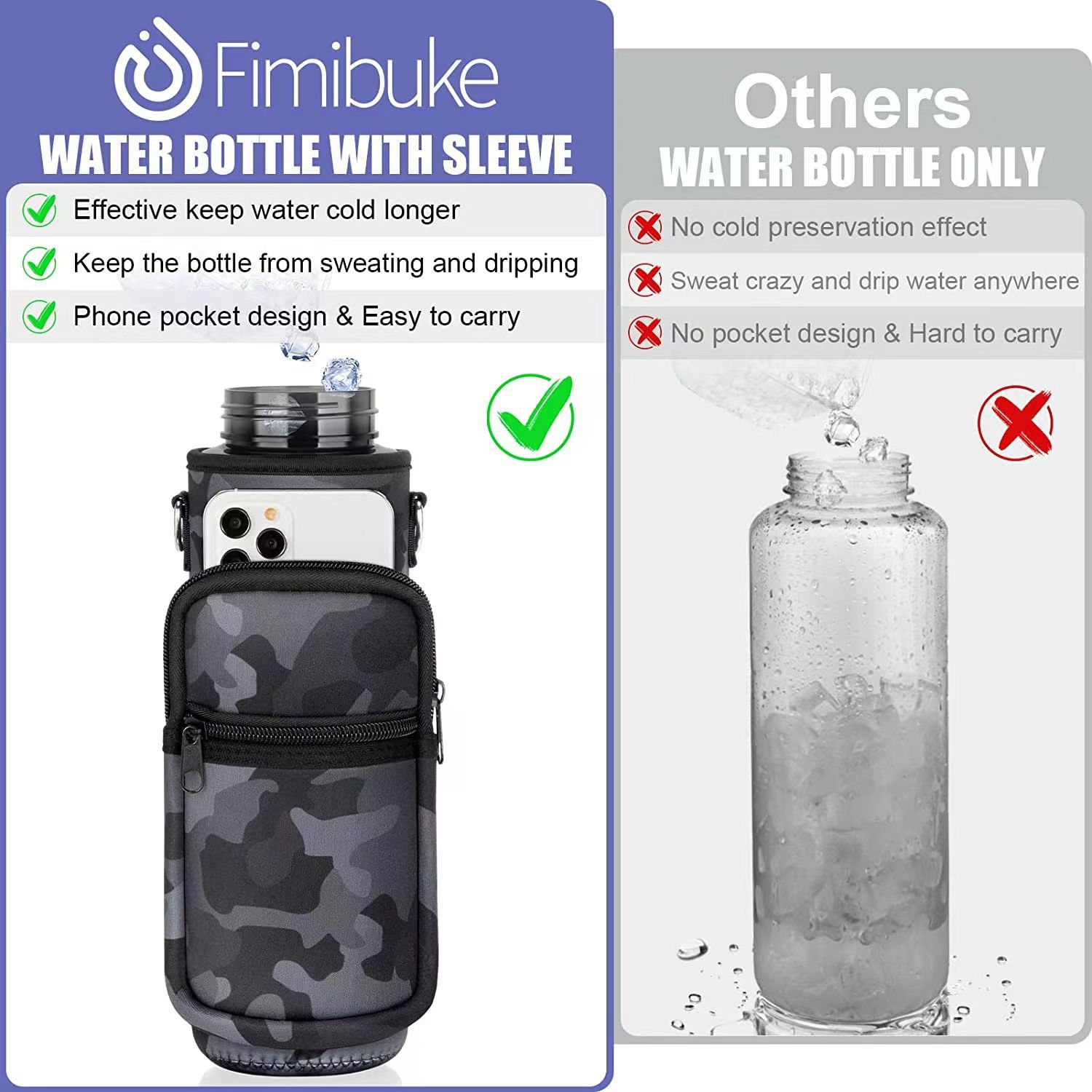 Wholesale SBR diving material outdoor sports water bottle cup covers, hand-held shoulder strap portable thermos flask protective covers from the manufacturer pic 19