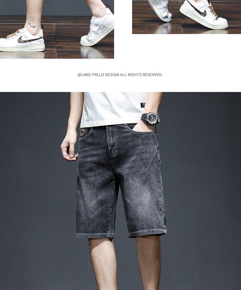 牛仔短裤男士夏季薄款潮流宽松弹力5分马裤潮牌休闲直筒百搭中裤详情8