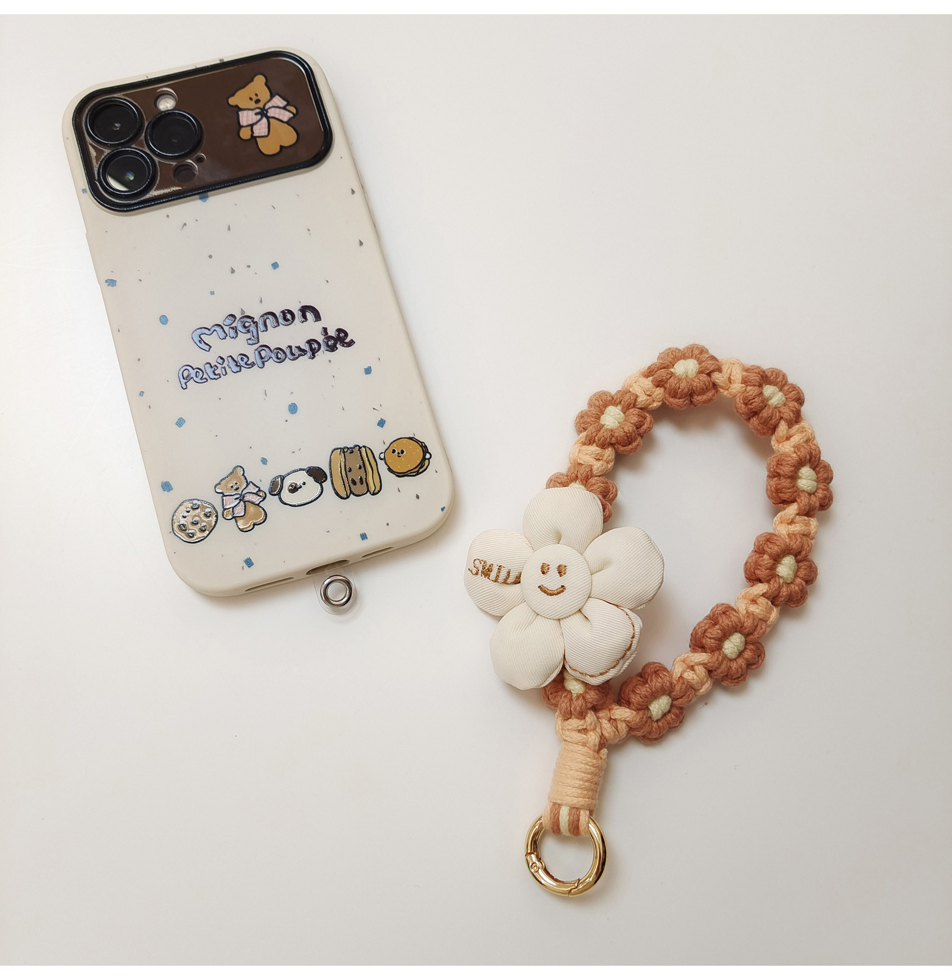 日韩可爱手工编织花朵钥匙扣手机挂件立体花花手腕挂绳手作礼品女详情19