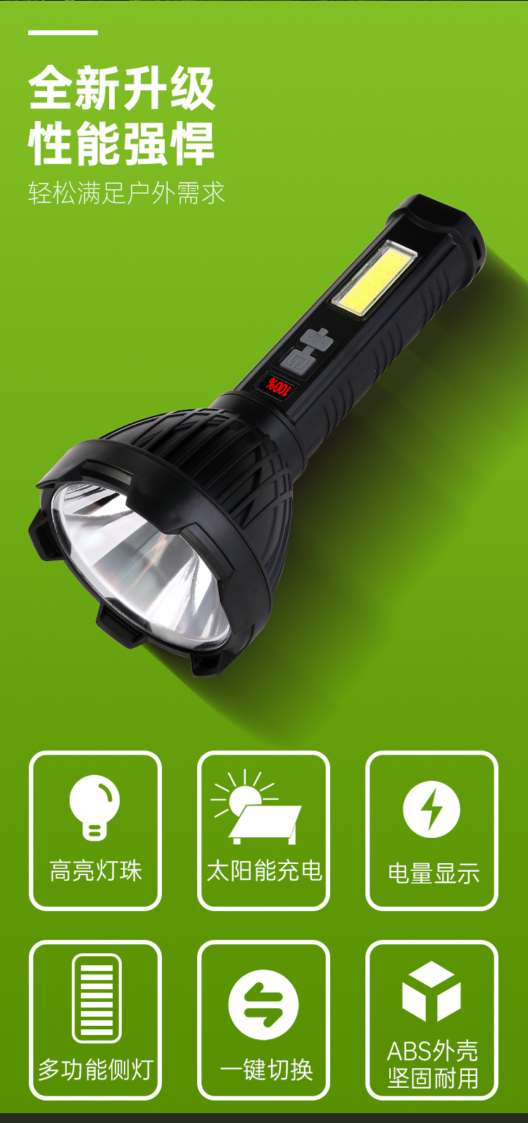 TY850T跨境爆款升级双灯户外探险家用应急太阳能手电筒双充电模式详情2