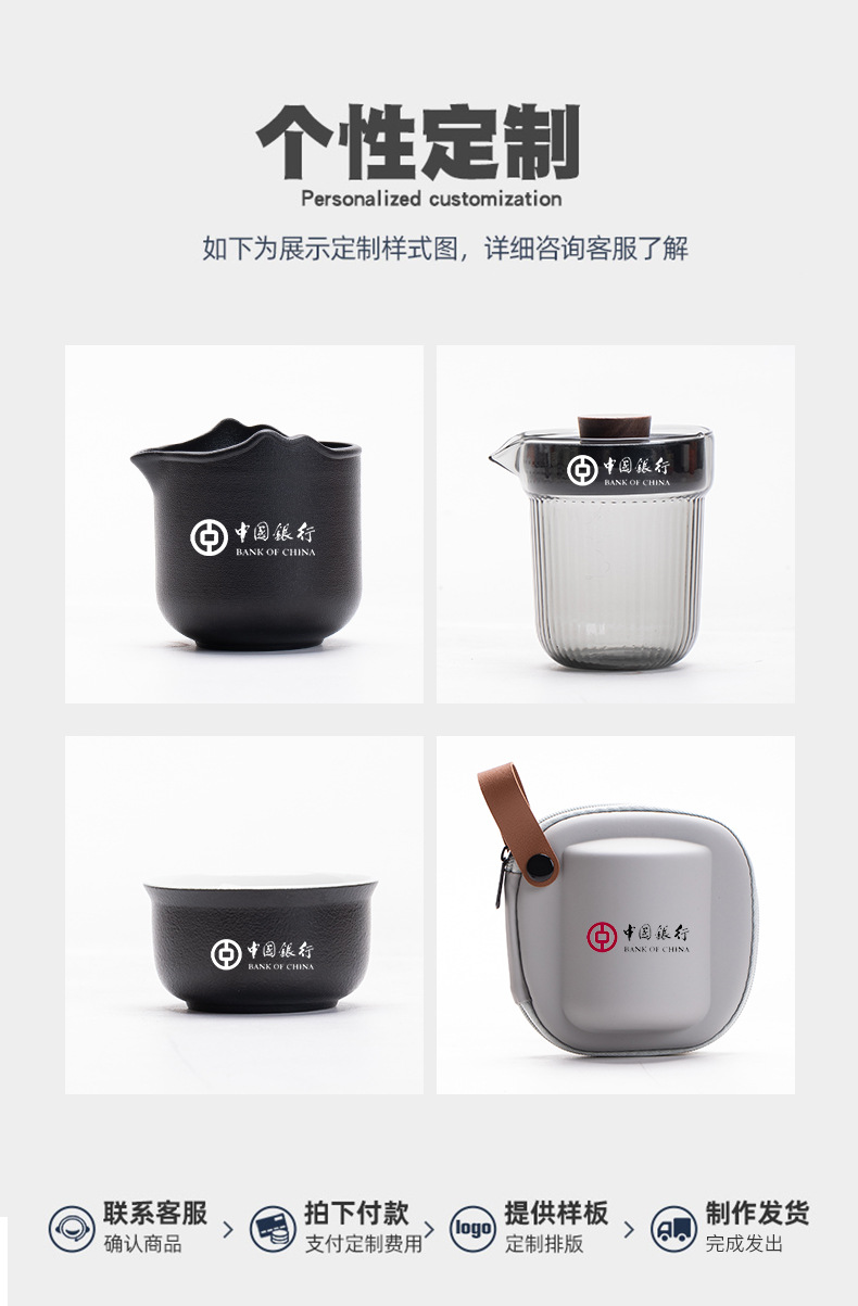 Travel tea set, Quick Guest cup, portable outdoor travel ceramic tea cup, one pot with three cups, festival souvenir pic 1