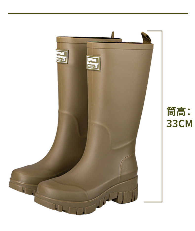 跨境时尚雨鞋女厚底耐磨防滑水鞋韩版中高筒露营风雨靴防水洗车鞋详情6