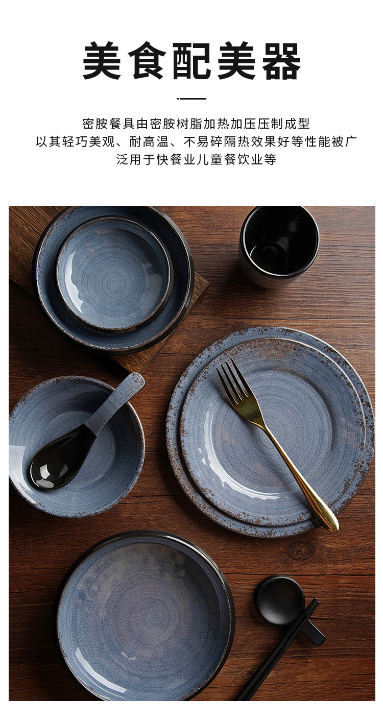 New imitation porcelain KB tile grey pattern melamine tableware factory direct sales melamine tableware pic 2