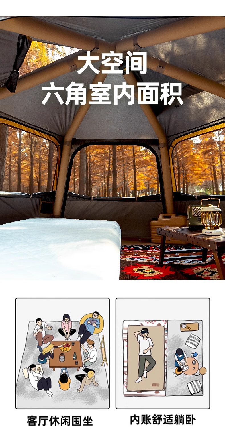 Explorer Speed Open Hexagonal inflatable Tent, a new portable folding rainproof and sun-proof product for outdoor camping and overnight camping pic 11