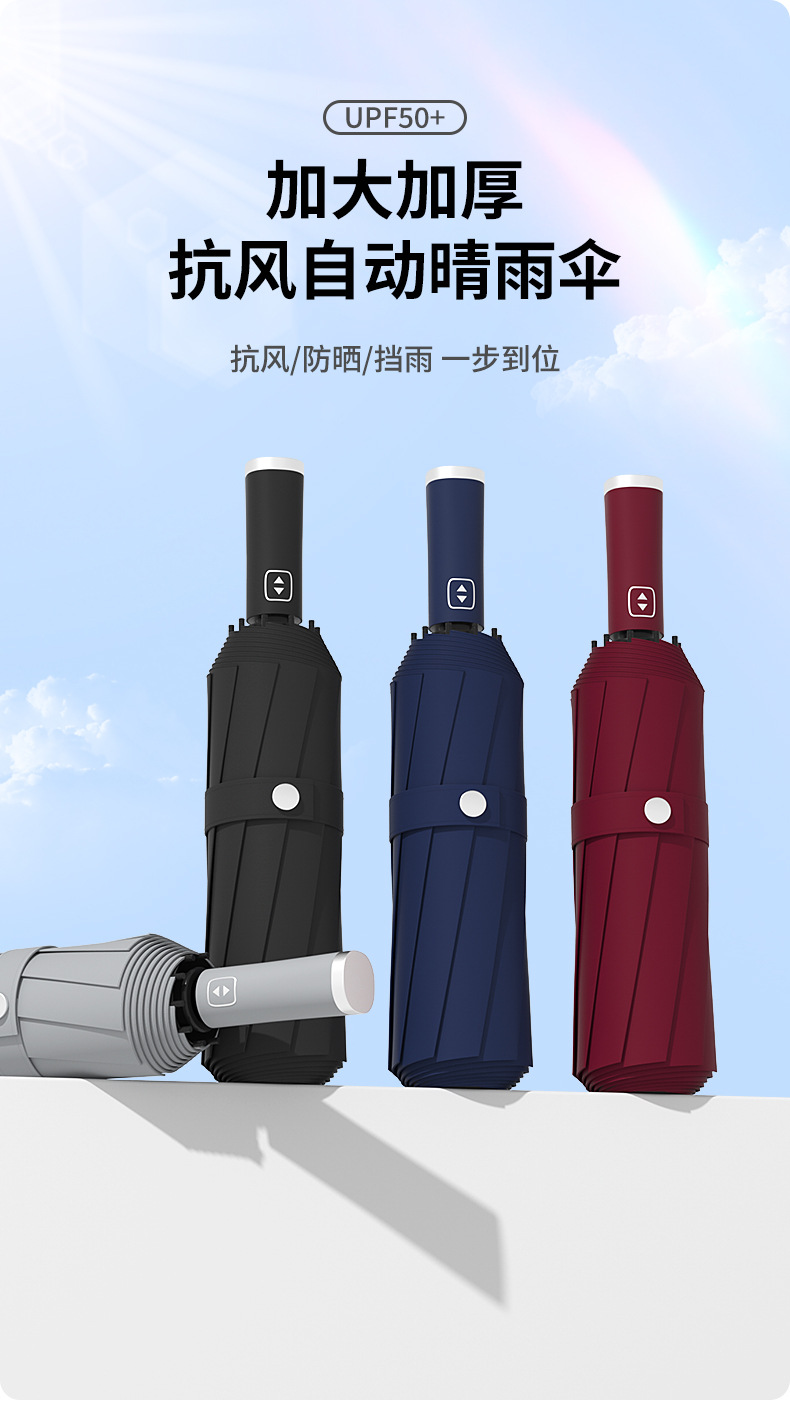 雨伞大号折叠高级感遮阳自动伞抗风暴大伞晴雨两用伞加大加固加厚详情2