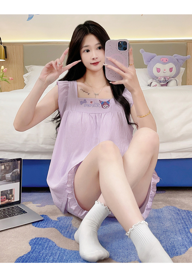 睡衣女夏季云朵棉甜美可爱风短裤吊带带胸垫套头家居服夏款两件套详情26