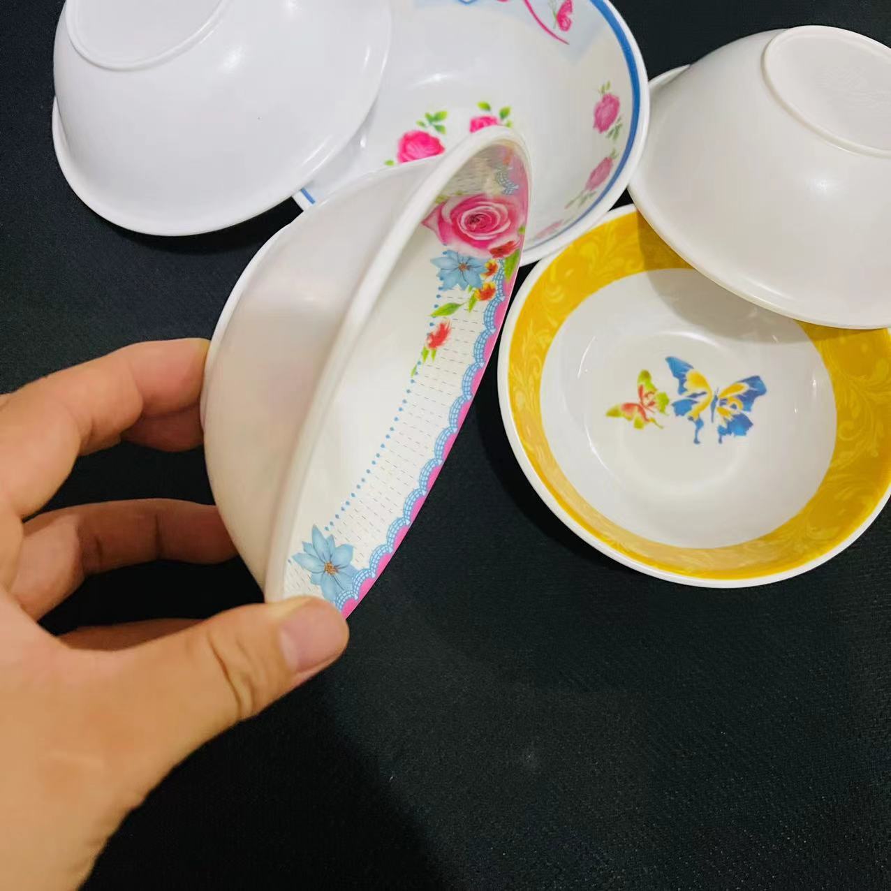 【 Zone 3-10 】9110 bowls, 12 per pack, 600 per box. 9110 one-yuan store tableware, melamine bowls, melamine bowls, white porcelain bowls with patterns, white rice bowls pic 5