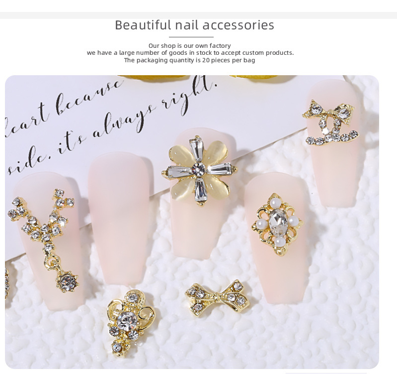 New alloy rhinestone bow, Japanese-style pearl super sparkling rhinestone drop pendant, popular nail art accessory pic 4