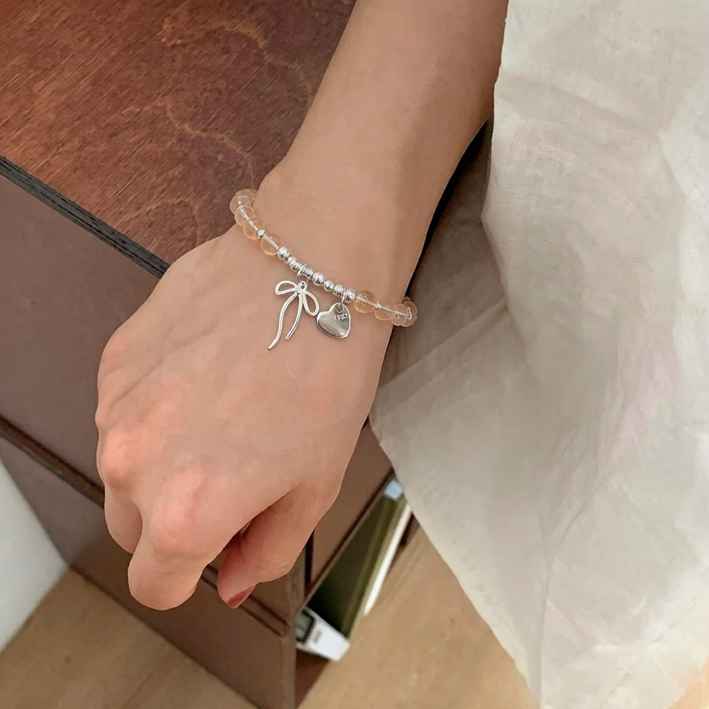 S925 pure silver white crystal bow bracelet for women, an Instagram niche design sense, a heart bracelet with a light luxury and high-end feel pic 5