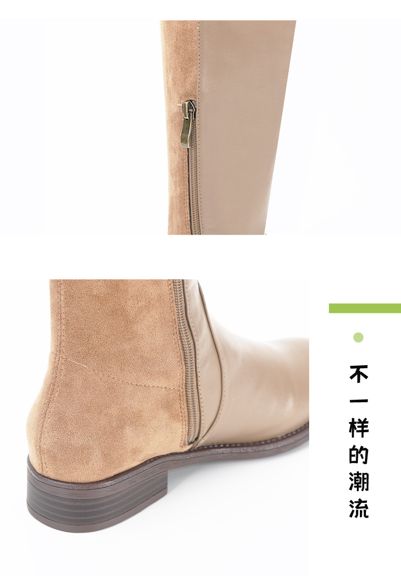 羊绒材质高筒骑士靴 皮带扣粗跟耐磨防滑女靴 复古风显瘦长靴批发详情7