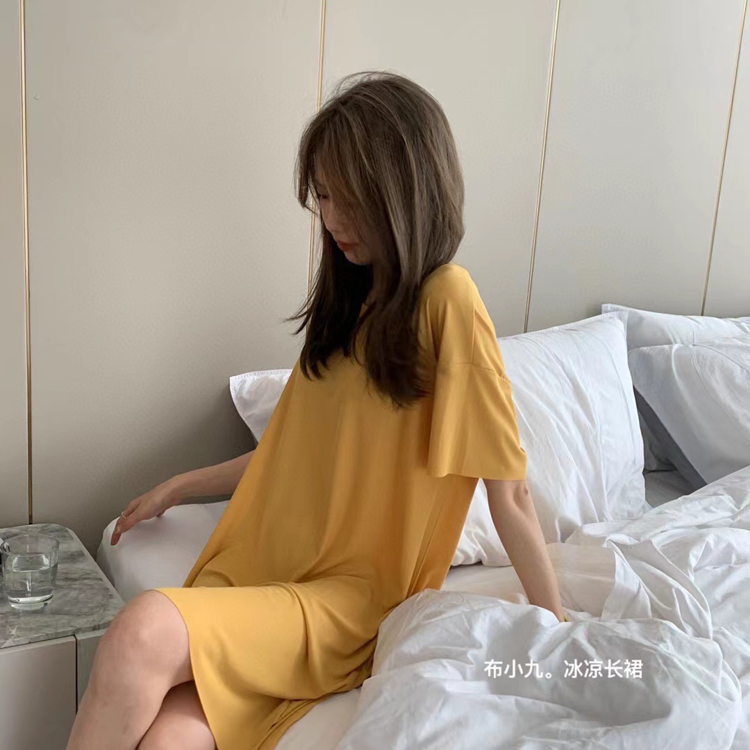 冰丝凉凉裙子2023夏季新款时尚女装睡裙气质连衣裙宽松学生中长裙详情21