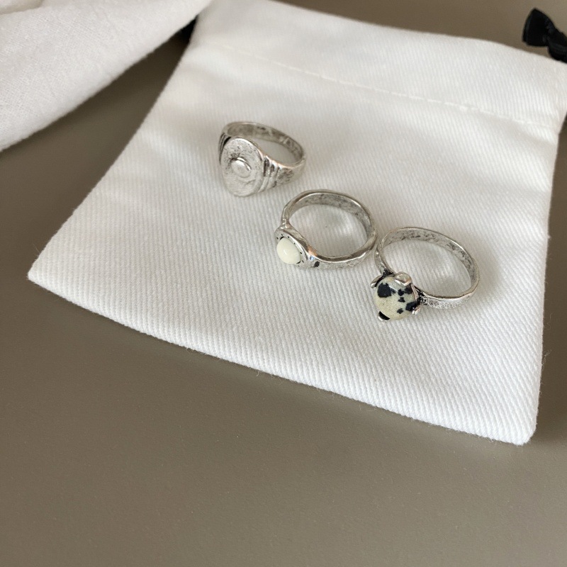 韩系小众设计mars手工复古做旧天然斑点石戒指简约百搭叠戴奶牛戒详情6