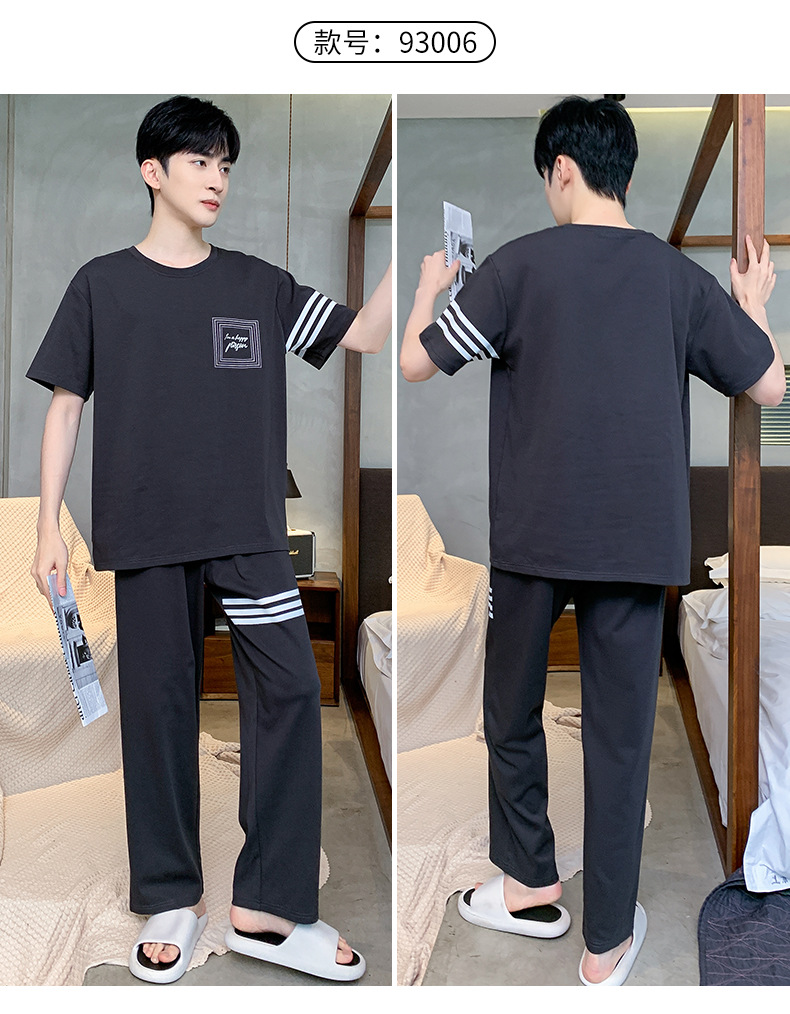 短袖长裤纯棉睡衣男士韩版宽松休闲简约夏天薄款中青年家居服套装详情16