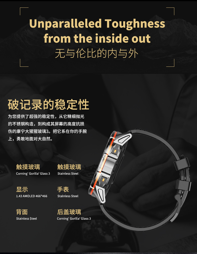 W30亚马逊畅销GPS智能手表健康心率监测防水蓝牙通话手环加工生产详情6