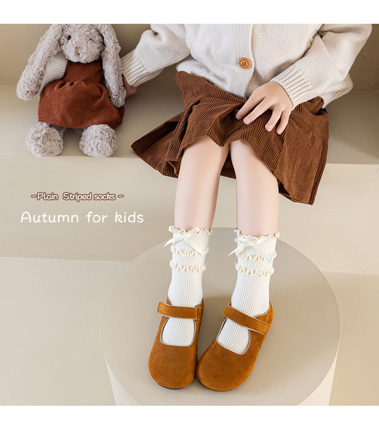 儿童袜子春秋款木耳边堆堆袜可爱蝴蝶结女童洛丽塔花边公主中筒袜详情11