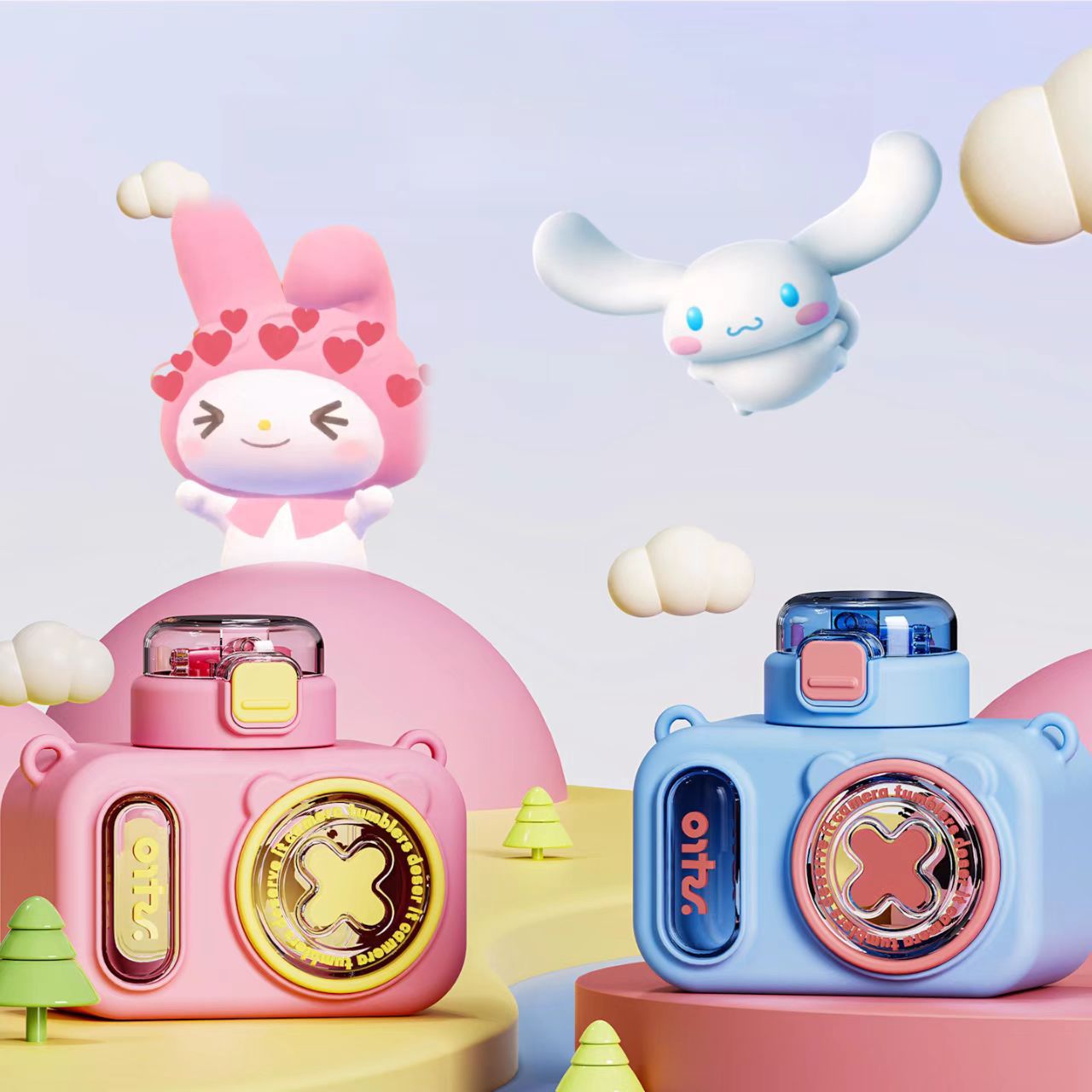 相机水杯夏季儿童高颜值可爱防摔耐高温塑料吸管杯子斜跨玩具杯子详情2