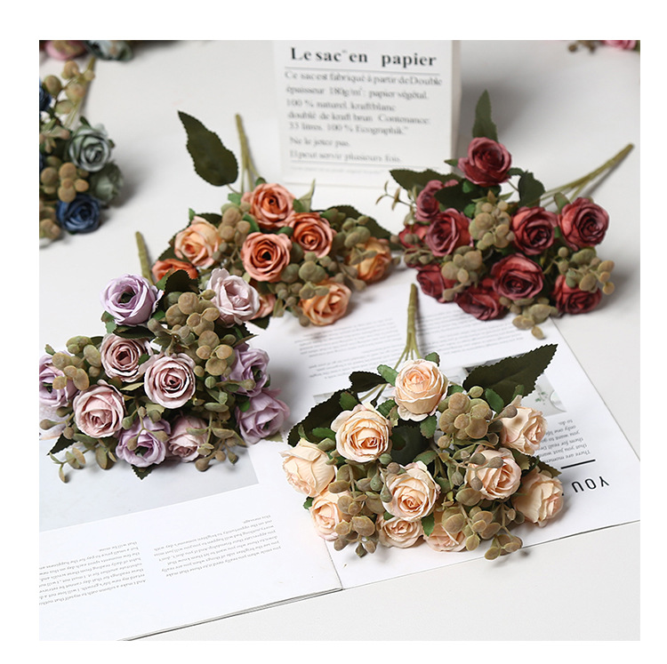 仿真花10头小乔玫瑰绢花家具装饰婚礼拍摄道具室内布置假花礼盒办公文化园艺装饰品详情10