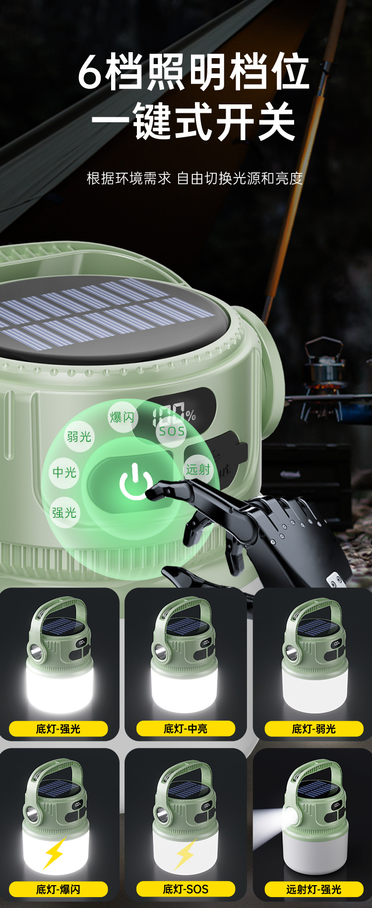 Best-selling digital electric display solar bulb lamp, outdoor camping atmosphere lamp, portable multi-functional tent lamp, camping lamp pic 8