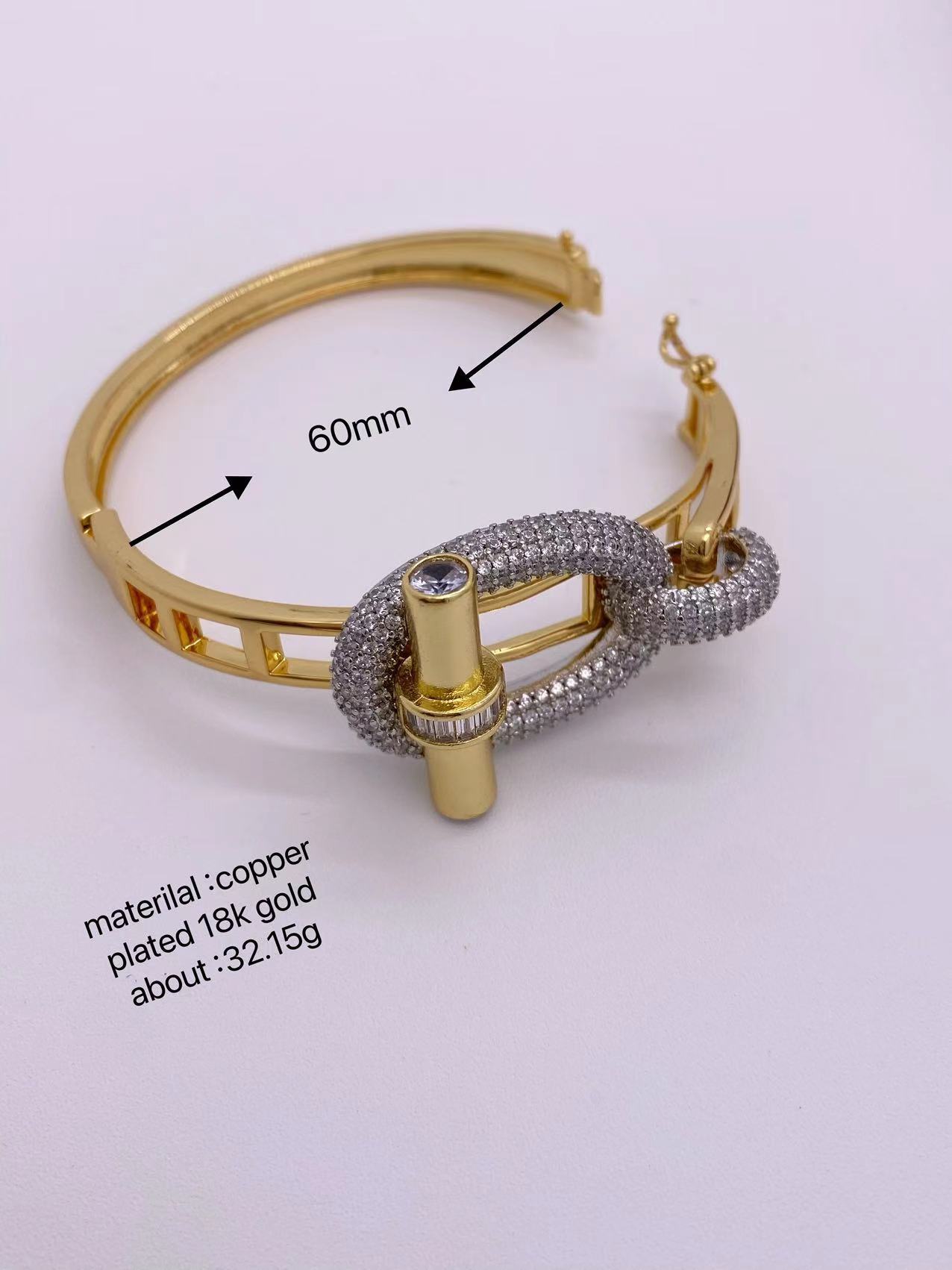 Cross-border new horizontal bar ot series ring and bracelet set, pig nose light luxury copper inlaid zircon bracelet ring pic 4