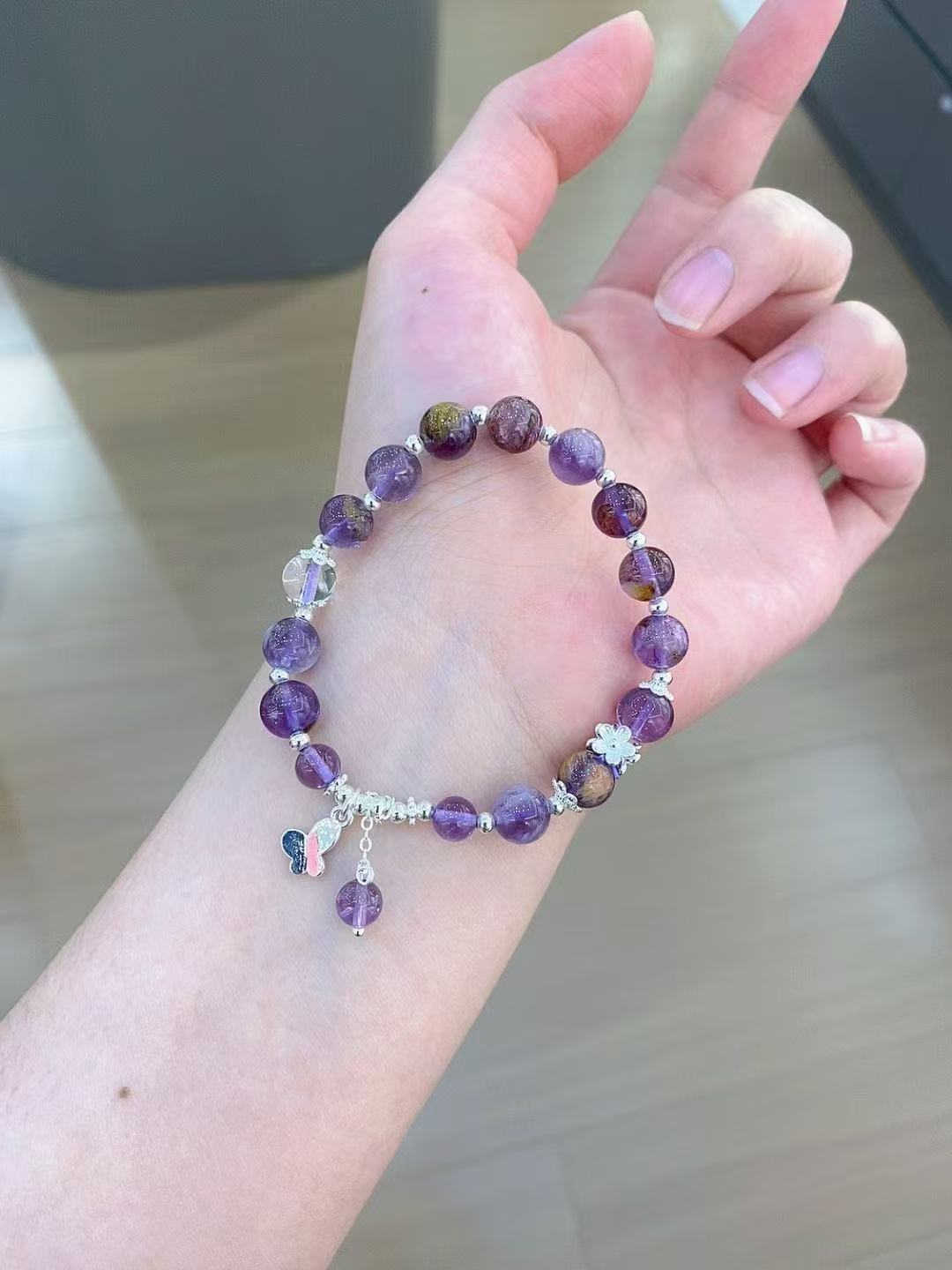新款天然紫色水晶原创设计轻奢小众风蝴蝶手串爆款百搭详情3