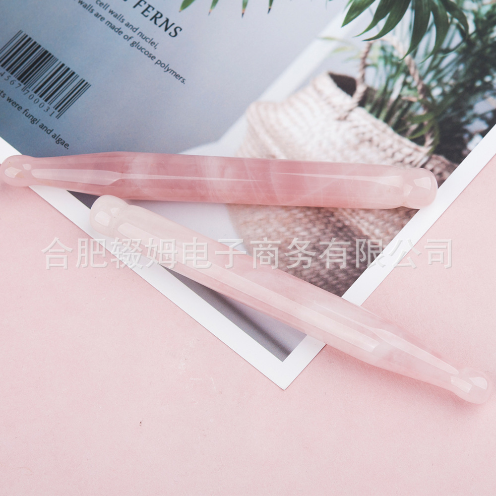 批发外贸天然粉晶玉石按摩器脸部面部刮板质感温润手工打磨穴位笔详情11
