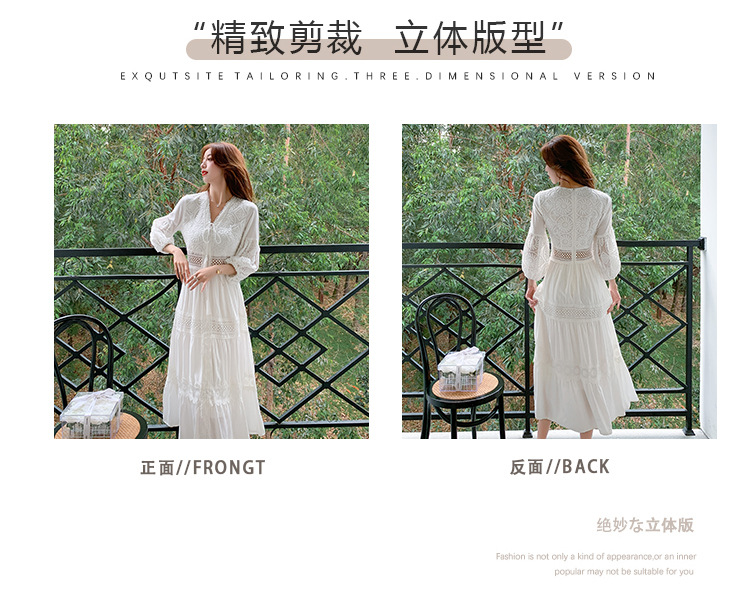 2024流行款连衣裙春夏白色甜美法式泡泡袖过膝长裙沙滩裙出游裙子详情5
