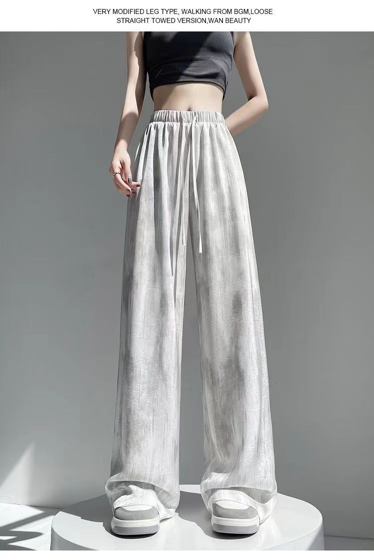 冰丝醋酸缎面扎染阔腿裤 女夏季宽松直筒垂感休闲裤 一件代发 轻松打造时尚休闲风详情26