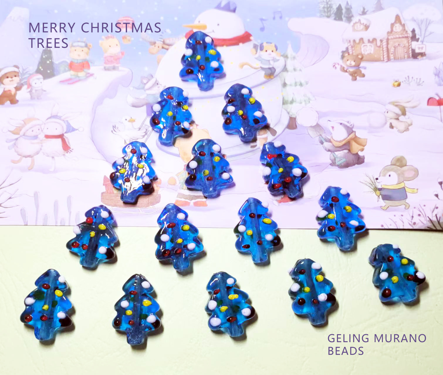 圣诞树简约可爱童趣彩色红黄白点撞色手工琉璃DIY耳环饰材料配件详情6