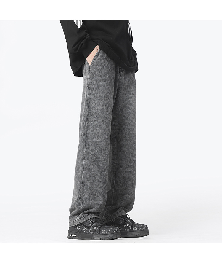 Retro and nostalgic, lightly washed, straight-leg, loose, irregular pants, loose cotton casual long pants, jeans for men pic 25