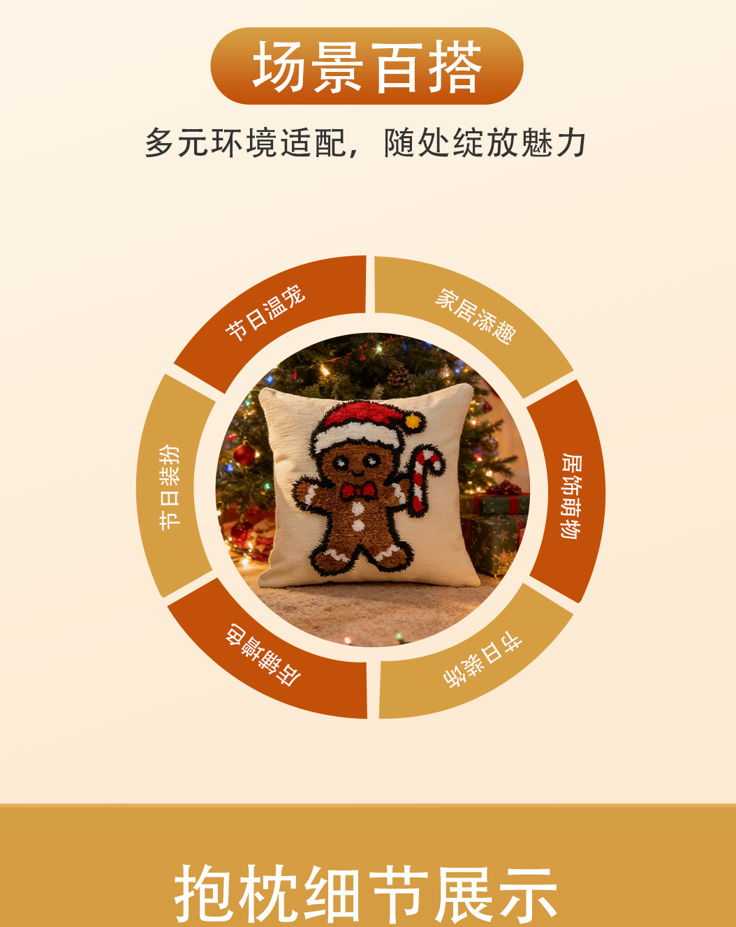 圣诞老人主题抱枕套客厅沙发姜饼人飘窗民宿卡通节日礼物护腰靠垫详情4