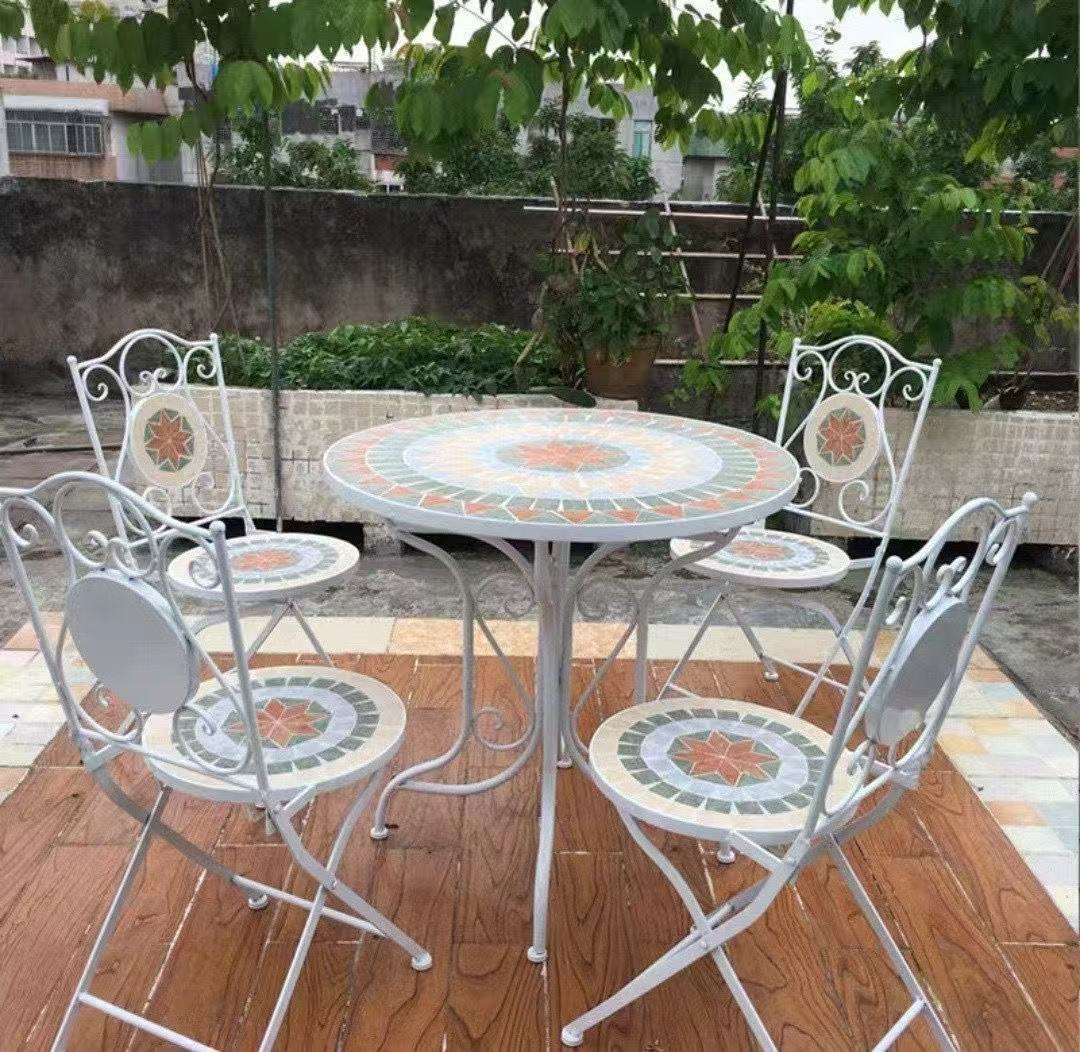 户外家具复古铁艺马赛克休闲吧奶茶店咖啡厅餐桌椅子欧式铁艺桌椅详情2