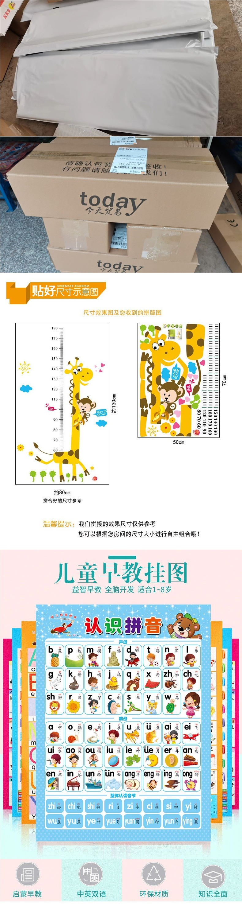 全套送身高贴宝宝无声幼儿童0-8岁早教拼音启蒙幼儿园识字100挂图详情1