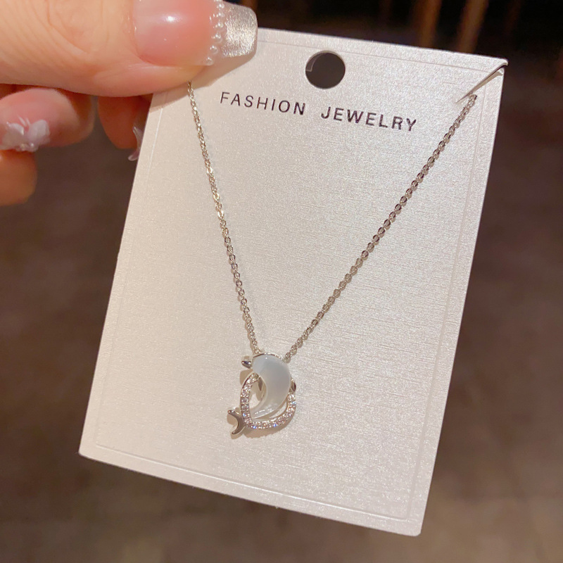 日韩时尚简约锆石贝母海豚吊坠项链女轻奢卡通可爱百搭锁骨链批发详情12