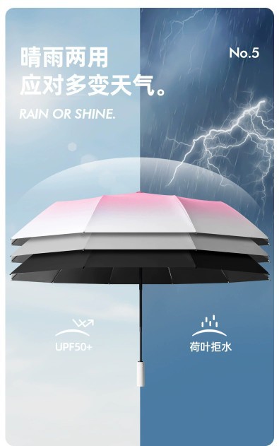 渐变色系全自动晴雨伞太阳遮阳防紫外线黑胶两用雨伞可加印logo详情6