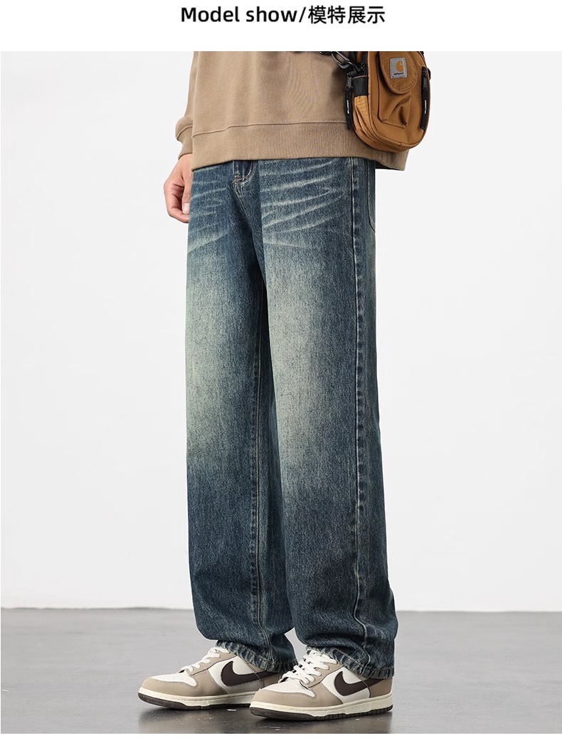 春秋季潮牌男士阔腿牛仔裤 直筒宽松美式高街风格 男生百搭休闲长裤子 其他分类款式随机详情6