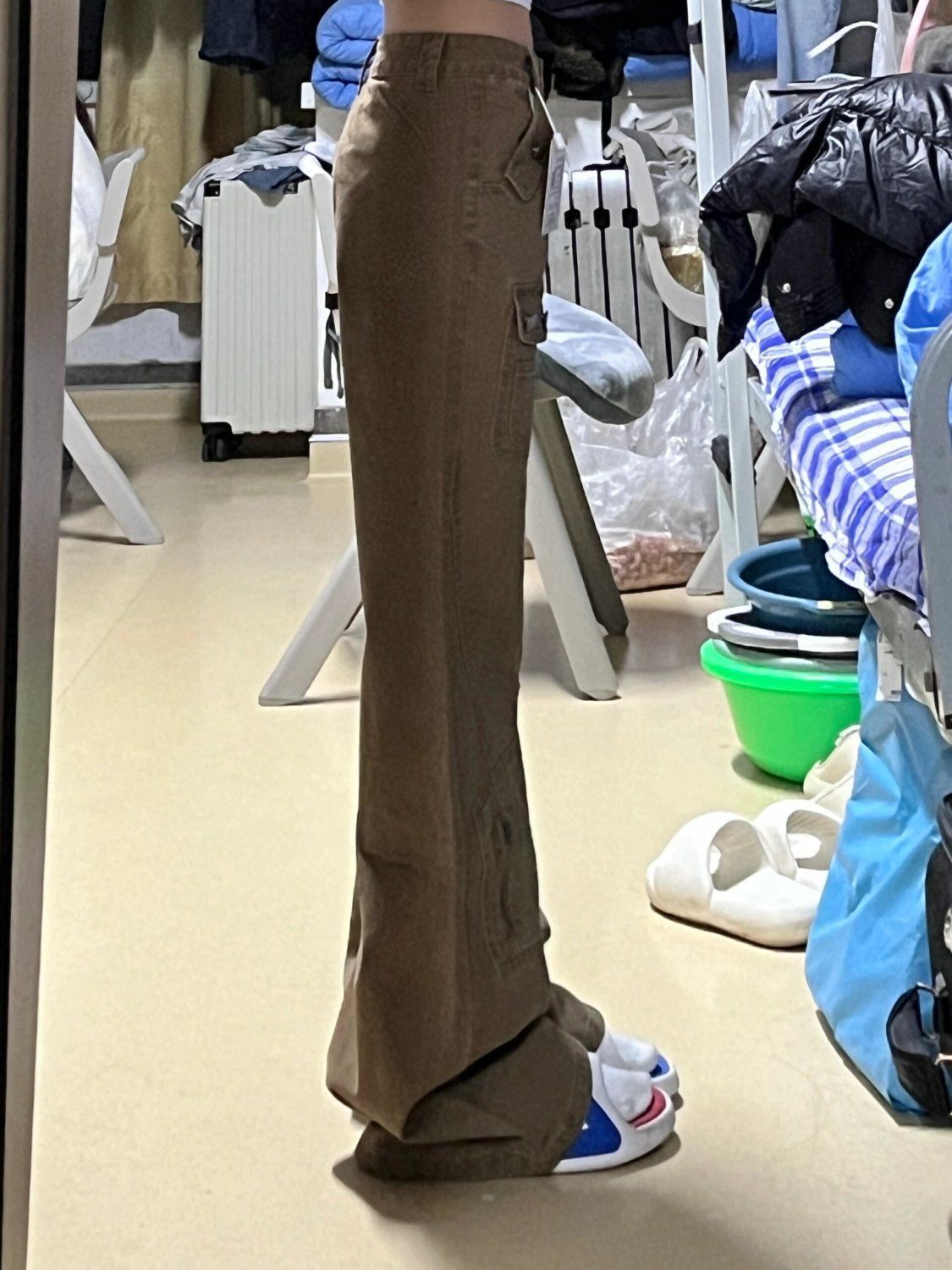 Khaki narrow edition workwear jeans for children 2025 Spring and Autumn new style Korean high-waisted loose slimming slightly flared pants pic 4