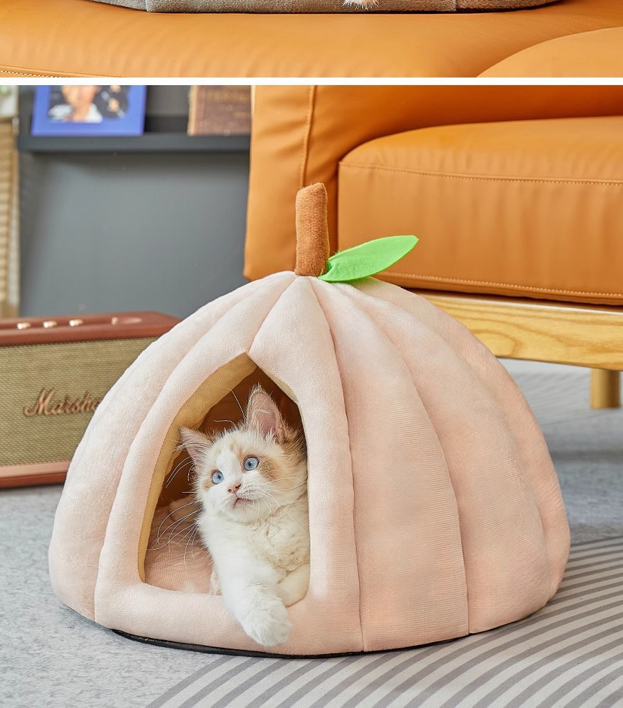 Cat bed, all-season universal cat bed, dog bed, cat closed security sleeping bed, shelter house, pumpkin thickened pet bed pic 18