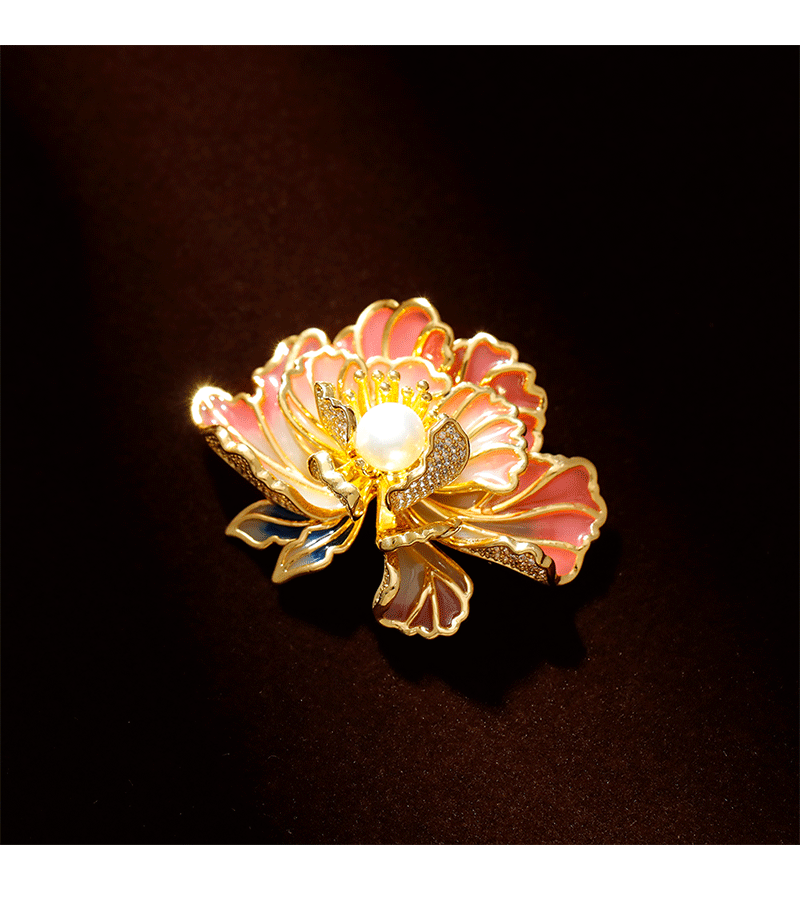 Hyacinth Peony flower brooch for women, elegant and elegant in ancient style, high-end and exquisite new Chinese style pearl accessory pic 2