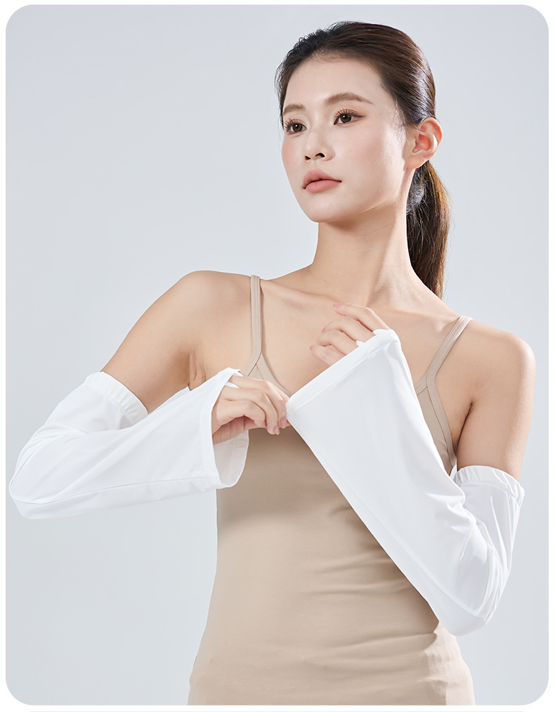 冰袖女长款户外防晒袖冰丝轻凉透气可调节白色冰袖详情21