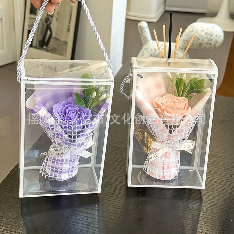 跨境教师节苏醒香皂花透明盒永生花束玫瑰送朋友创意伴手礼花束详情1